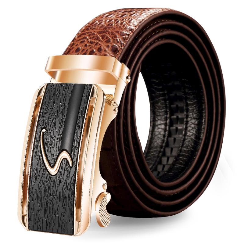 Men's Genuine Leather Crocodile Pattern Automatic Buckle Belt