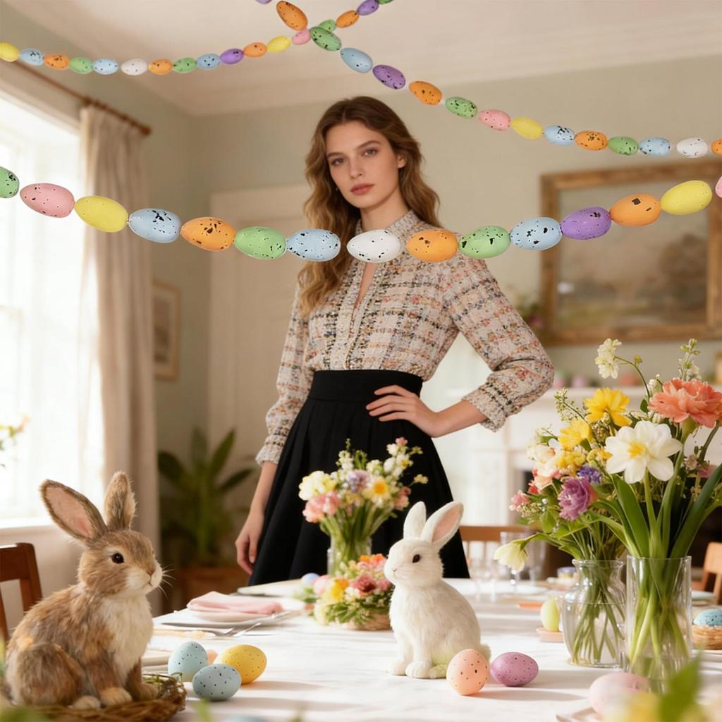 Пасхальная гирлянда 6,56 футов Пасхальное крашеное яйцо Праздничный декор Деревенское украшение-гирлянда Для дома Офиса Квартиры Спальни Кабинета