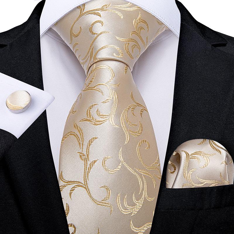 2025 Luxury Mens Necktie Set Business Tie Silk Hanky Cufflinks Set