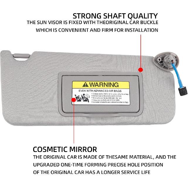 Dasbecan Gray Left Driver Side Sun Visor With Light Compatible With Honda Accord 2008-2017 Replaces# 83280-TA5-A51ZA 83280-TA5-A71ZA