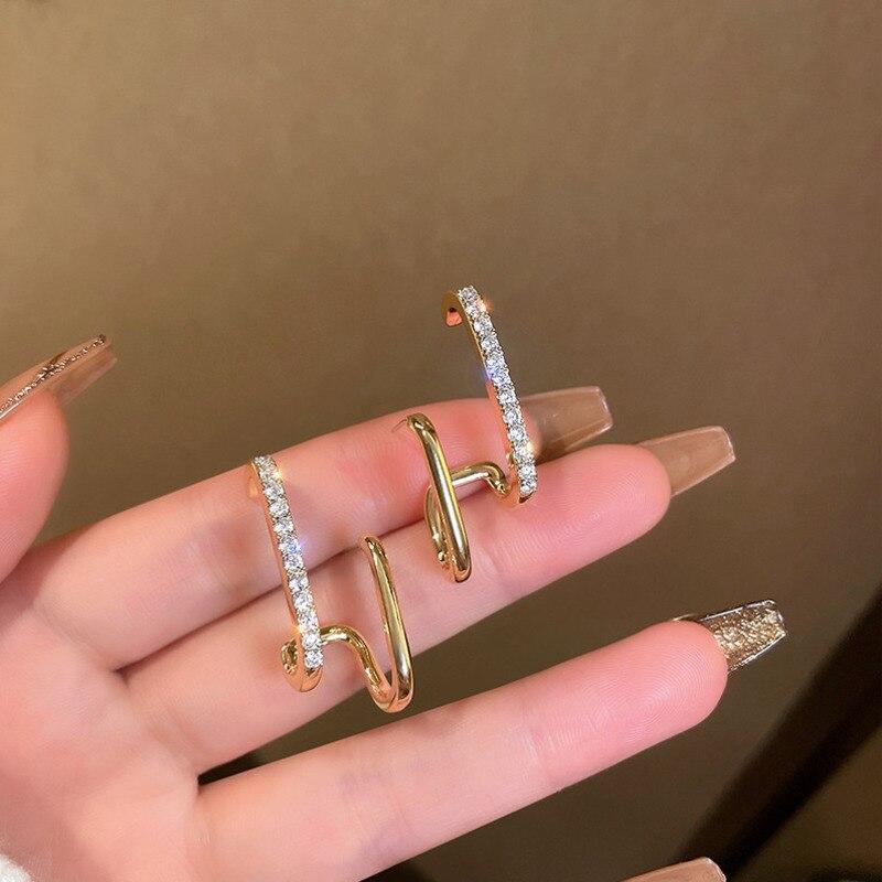 2022 New Korean Metal Stud Earrings Jewelry Trendy Fresh Lovely Sweet Crystal Geometric Earring For Women Girls Fashion Jewelry AVE