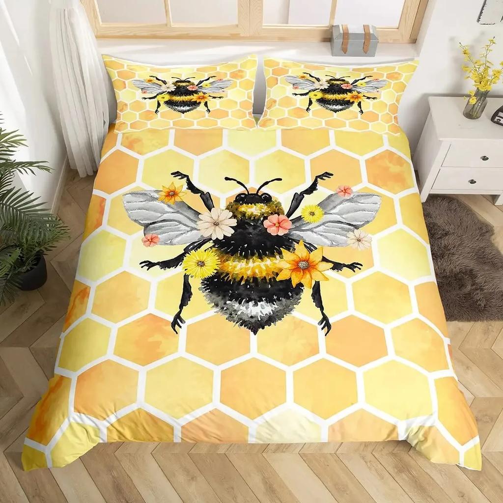 Bee And Butterfly Duvet Cover Set,Spring Floral Bedding Sets For Boys Girls,Colorful Flowers Country Style Comforter Cover Queen