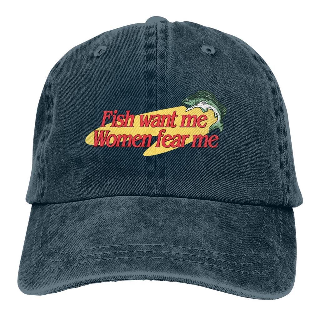 Fish Want Me Women Fear Me Classic Baseball Caps Peaked Cap Fish Go Fishing FisherUnisex Sun Shade Hats for Unisex Women