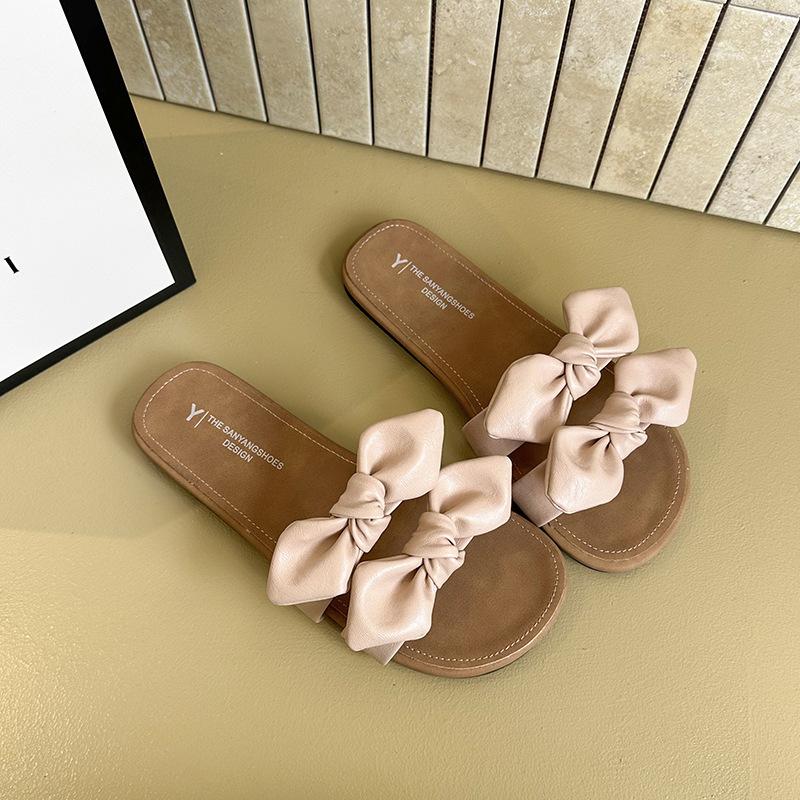2025 новые шлепанцы с бантом на мягкой подошве женские летние универсальные фея с юбкой красивые сандалии на одной перемычке