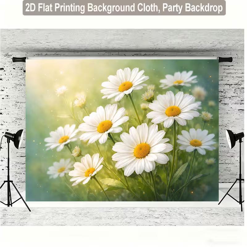 2D White Daisy Meadow Backdrop for Wedding, Bridal & Engagement Photography