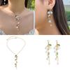 Green Leaf White Tulip Drop Earrings Pearly Tassels Earrings Elegant Flower Design Jewelry Alloy Texture for Ladies