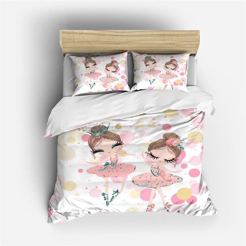 Cartoon Ballet Duvet Cover Set Princess Style Dancing Girl 3D Print King Queen for Girls Women Teen Dancer Polyester Bedding Set