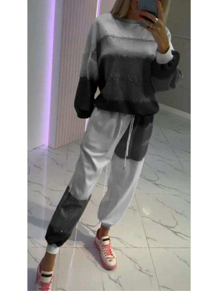 Женский повседневный комплект из топа с брызгами и полосками и брюк на кулиске - Коллекция 2025