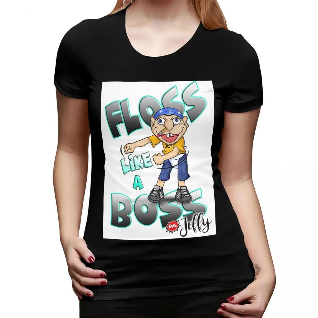 Jeffy Floss Like A Boss SML Футболка для женщин с круглым вырезом Уличная одежда Футболки Женские с коротким рукавом Летняя одежда Топы