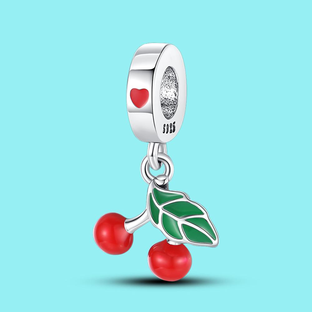 Pendant Charm Bead Copper Cute Cherry Pendant Beads Fit Original Bracelet For Jewelry Making Valentine'S Day Gift