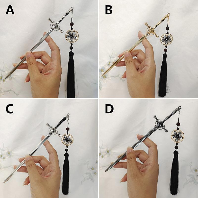 1 шт., заколка для волос в стиле панк, кисточка, рубиновая подвеска, палочка для волос, китайский меч, заколка для волос, винтажные аксессуары, металлические