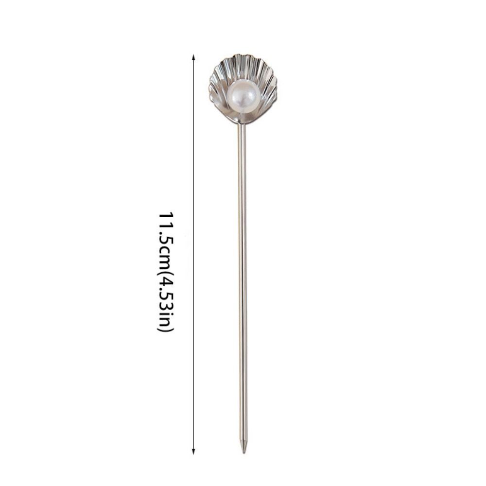4Pcs Multifunctional Shell Pearl Design Fruit Stick 304 Stainless Steel Reusable Cocktail Pick Rust-proof Wine Needle Party