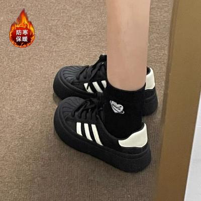 Нишевые бархатные теплые женские осенне-зимние новые повседневные спортивные туфли на толстой подошве, туфли на толстой платформе с мыском-ракушкой