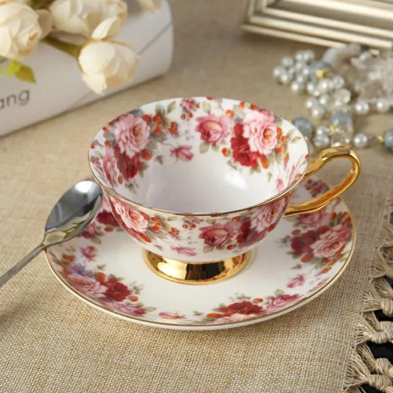 Bone China Coffee Cup Spoon Saucer Set English Afternoon Tea Cup Coffeeware 170ml Porcelain Cup and Saucer for Coffee