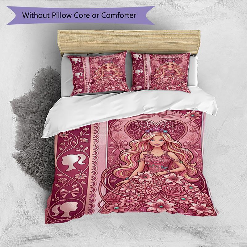 3pcs Duvet Cover Set (1*Duvet Cover + 2*Pillowcase, Without Core), Barbie Print Bedding Set, Bedroom Decor, All‑Season, Birthday Gift