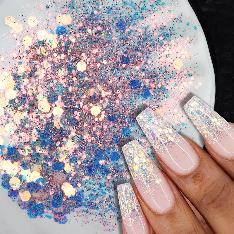6 Colors Set Mixed Size Hexagon Gradient Nail Glitter Sequins Sparkly Spangles Nail Art Decoration