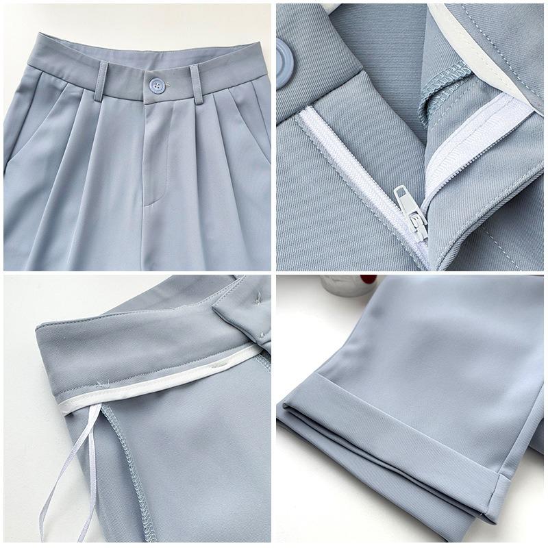 Костюм широкие брюки женские брюки весна и осень новый с высокой талией драпировка девять точек прямые повседневные и тонкие черные брюки