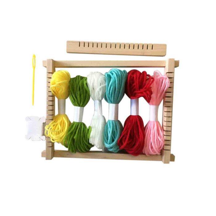 Weaving Loom - Wood - Miniature - 6 Balls of Wool - 23.5x17.5x3.5cm - Green