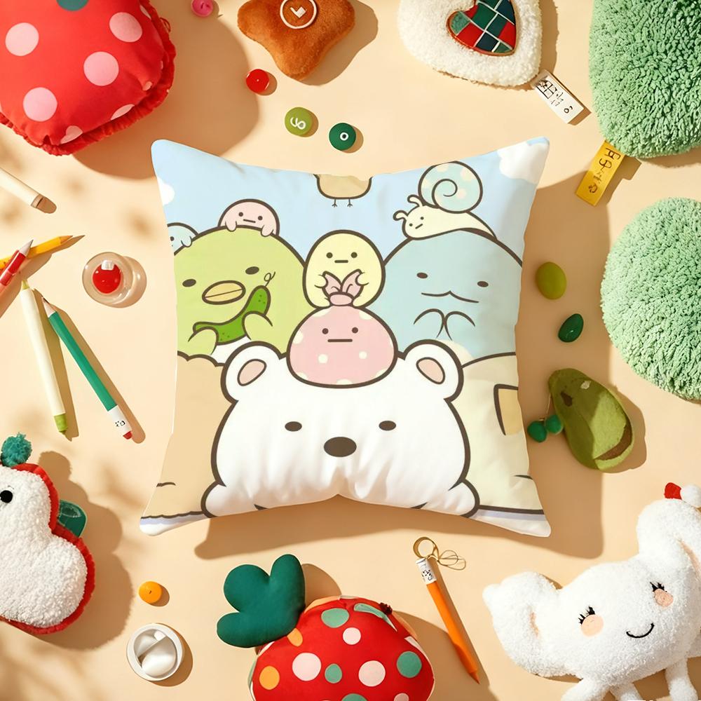 Cushion Cover Plush Fabric Soft Double-Sided Printed Sofa Warm Winter Home Gift Pillow Cover Cute S-Sumikko G-Gurashi