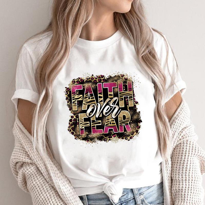 (Азиатский размер) Футболка с графическим принтом, повседневная футболка, принт Faith Trend, милая, в стиле 90-х, женская, повседневная, модная, с коротким рукавом