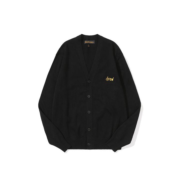 Drew House Letter Logo Series V-образный вырез однобортный свободный свитер унисекс черный DR-FW21-088