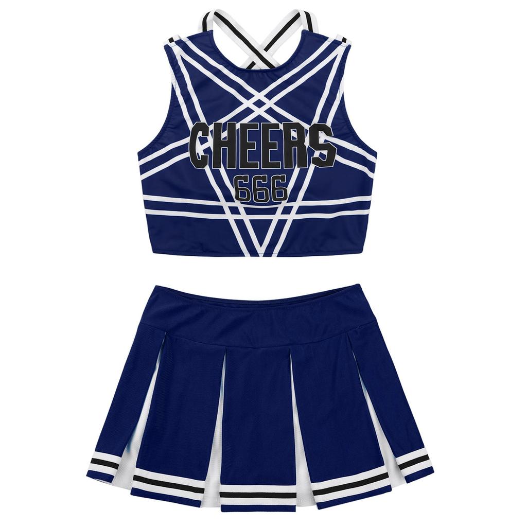 Women Cosplay Uniform Sleeveless Crop Top with Mini Pleated Skirt Cheerleader Costume Set