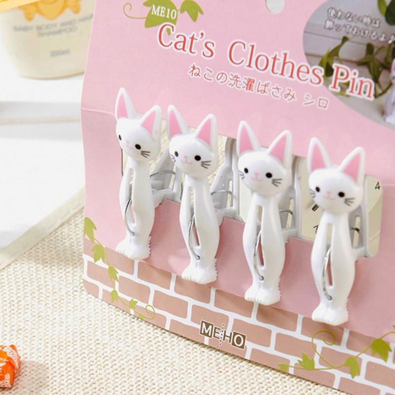 4 шт. Пластиковые прищепки для одежды с рисунком кошки, прищепки для белья, зажимы для пляжного полотенца, зажим для простыней и носков, ветрозащитные прищепки для стирки для дома