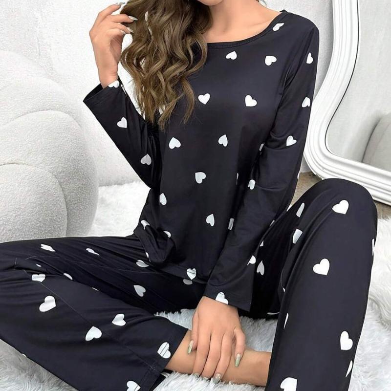 Women's Pajamas Casual Round Neck Long Sleeve Long Pants Fall and Winter Comfortable Set Girl Sleepwear Homewear