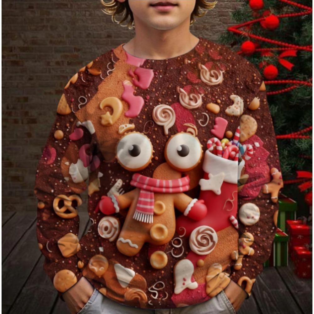 Kids Crew Neck Long Sleeve T‑Shirt, Christmas 3D Print Casual Loose Halloween Party Daily Wear Tops for Children