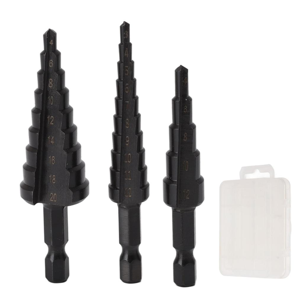 3Pcs High Speed Steel Step Drill Bit Set Hex Handle Step Drill Bit for Metal Wood Insulation Plate