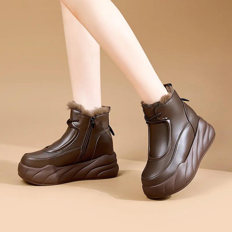 Женские осенне-зимние спортивные ботинки с высоким верхом, женские массивные кроссовки на платформе, модные женские ботильоны из кожи на шнуровке