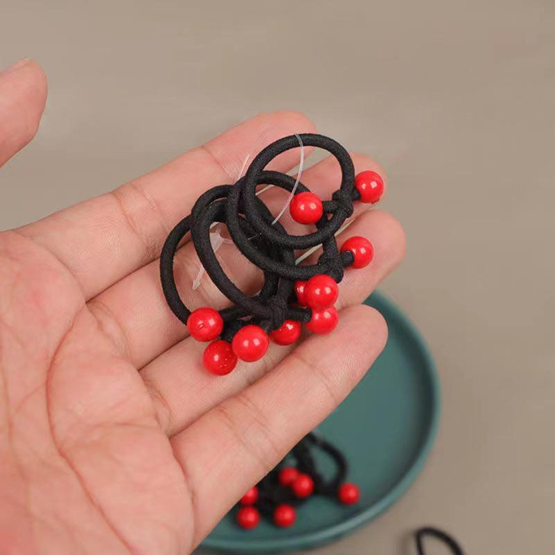 10 шт. детские высокие эластичные резинки для девочек красные бобы держатели для хвостиков веревки для волос резинки для волос милые аксессуары для волос