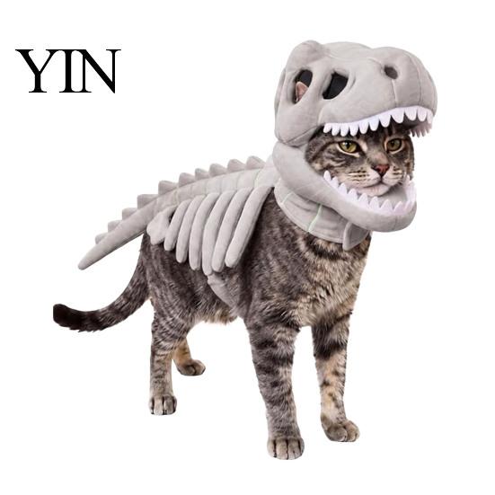 Halloween Pet Apparel Dinosaur Skeleton Costume, Glow-in-The-Dark 3D Apparel, Soft Plush Hat Dino Outfit for Dogs Cats, Cosplay Holiday Party Costume