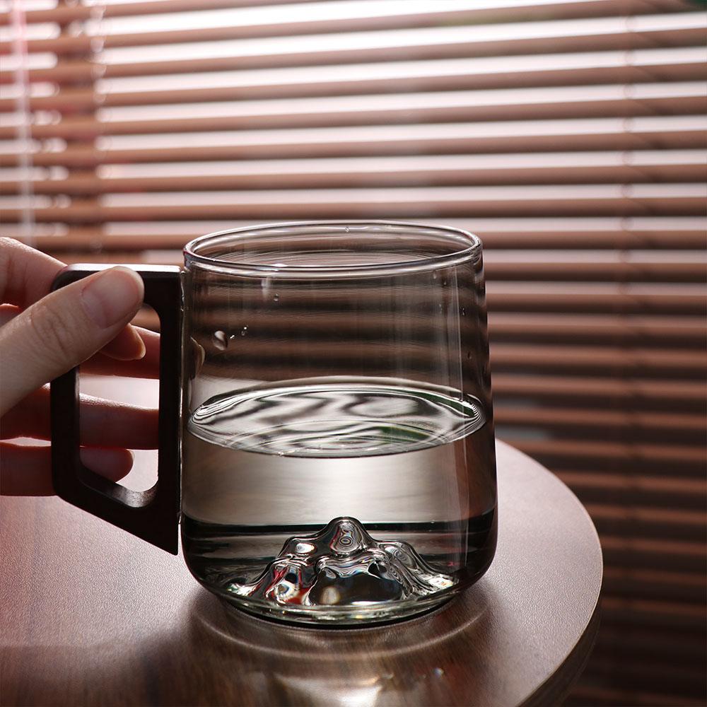 Внутренний Горный Выступ Стеклянная Чашка Деревянная Ручка Чайная Чашка Посуда Чашка для Питья Воды Молочный Чай