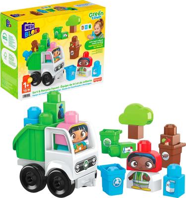 Набор Mega Bloks Green Town для сортировки и переработки мусора, мусоровоз для возраста (Набор из 17 предметов) 1+ (HDL06)
