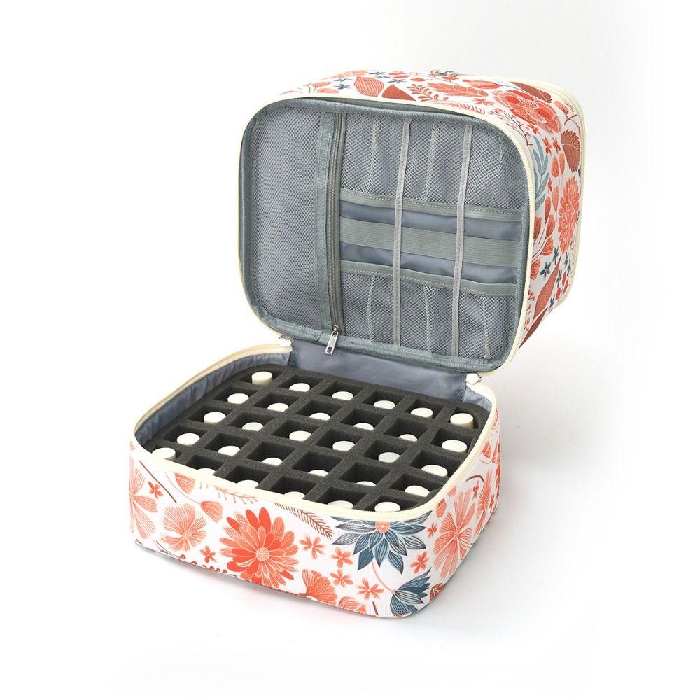 Double Layer Nail Polish Storage Bag Floral Print Large Capacity Essential Oil Bag Detachable with Handle Nail Lamp Case