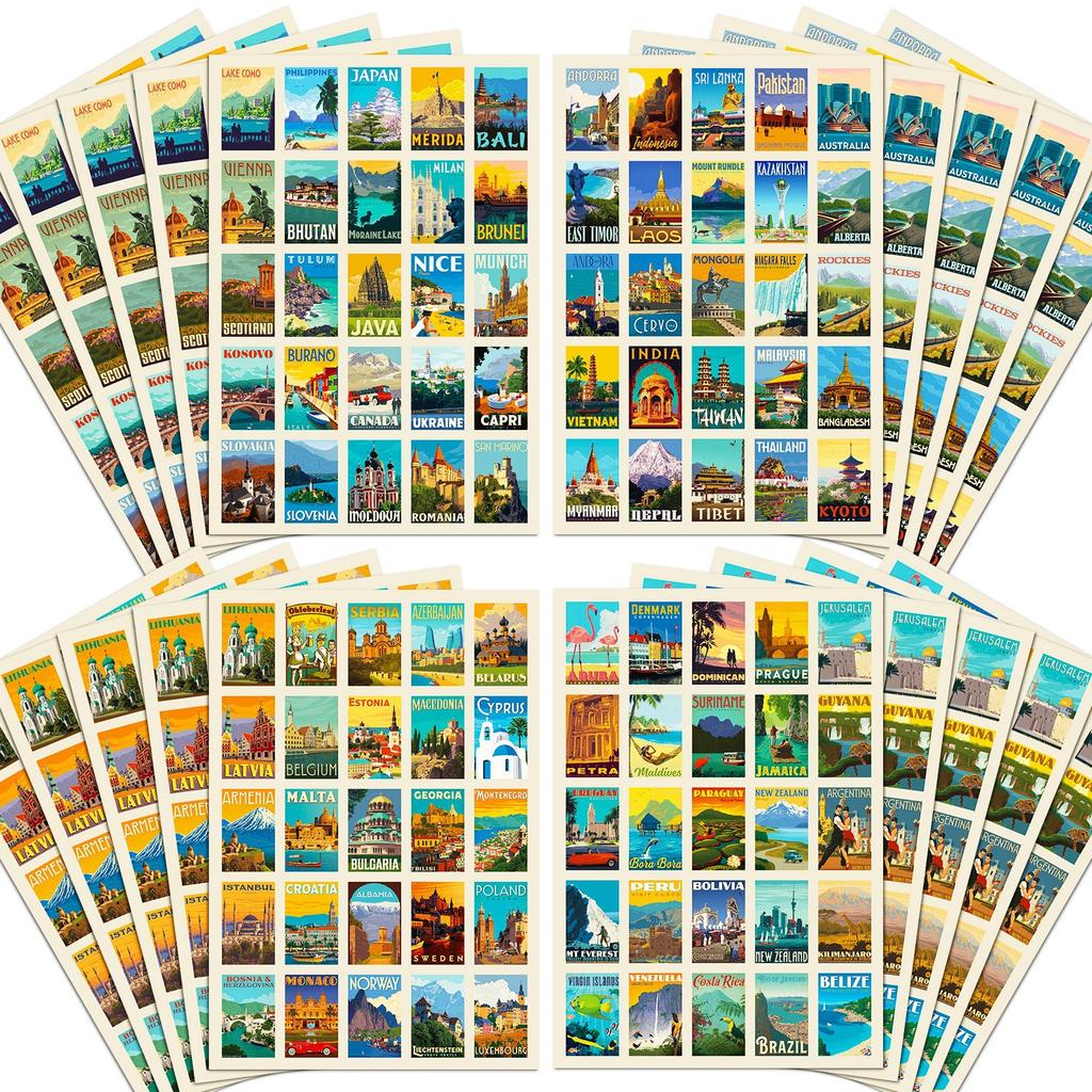 100 Stickers for World Landmarks Posters Stickers for European and American Oil Painting Style Suitcase Decoration Graffiti Decoration 4 Pictures