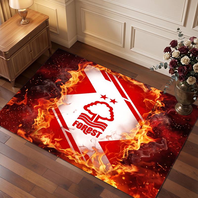 Nottingham Forest Football Print Crystal Velvet Rug, Comfortable Water Absorbent Non Slip Indoor Floor Carpet