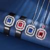 Jewelry Copper Bottom Gold-Plated Simulation Red Corundum Blue Spinel Square Wrist Women'S Set Main Stone 8 * 10