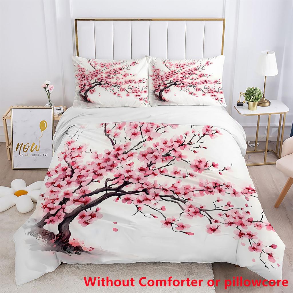 Peach Blossoms Bloom Three-Piece Set, Washed And Polished Quilt Cover, Dormitory Bedding Ins Wind