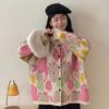 2024 Плюс Размер Осеннее Пальто Женские Пуговицы Цветочные Свитера Куртка Вязание Модный Оверсайз Повседневный Розовый Стиль Свободный Кардиган Свитер