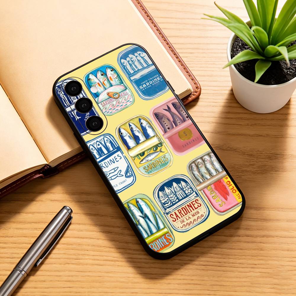 Чехол для телефона S-Sardines F-Fish Art для Samsung Galaxy A73,A72,A71,A70,A53,A52,A51, Мягкий силиконовый черный чехол