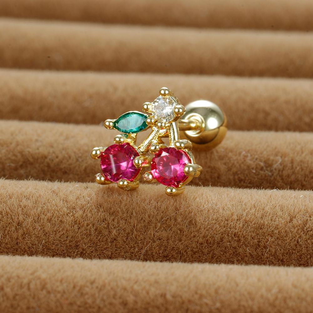12 Styles Crystal Zircon Mini Fruit Stud Earrings For Women Stainless Steel Trend Ear Cartilage Piercing Korean Jewelry 1PC