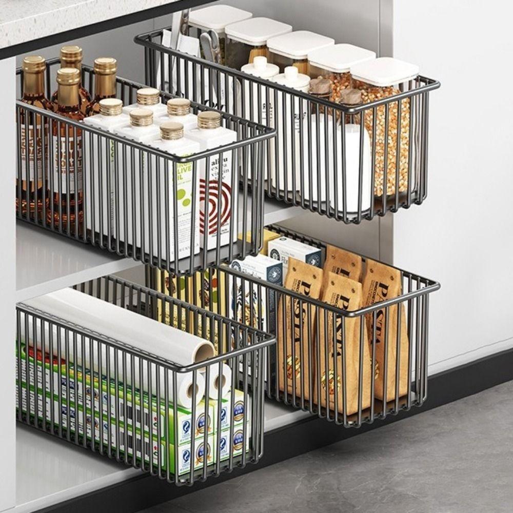 Large Capacity Sliding Drawer Rack Carbon Steel Under Sink Storage Drawer Kitchen