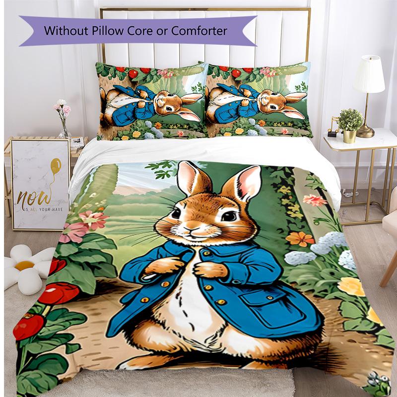 peter rabbit Printed 3PCS Bedding Set Soft Breathable Duvet Cover Pillowcases Set Washable Bedroom Decor Home Gift