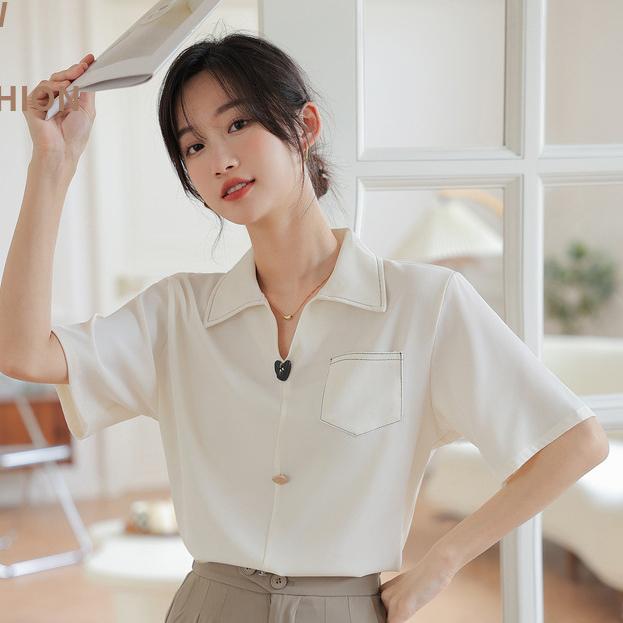 V Collar Chiffon Short-sleeved Shirt Women's Summer Tops Casual Style Temperament Shirt