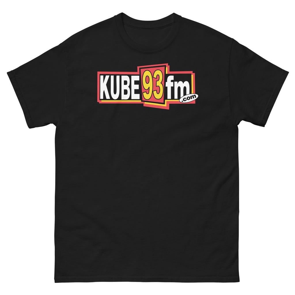 KUBE 93 FM Seattle Radio Station Retro Logo Vintage Style Black T Shirt