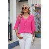 Women's Spring and Summer New Solid Colour V-neck Ruffled Loose Mid-sleeved Chiffon Shirt Shirt