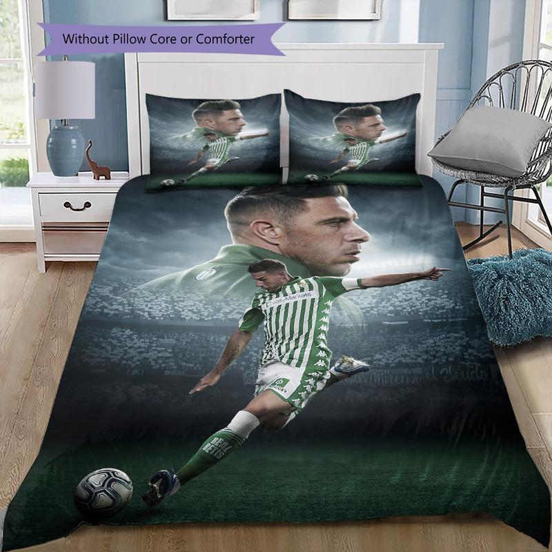 Green White Stripe Football Player Stadium Print Duvet Cover Set, 3Pcs Sports Bedding Set with 2 Pillowcases for Bedroom Decor
