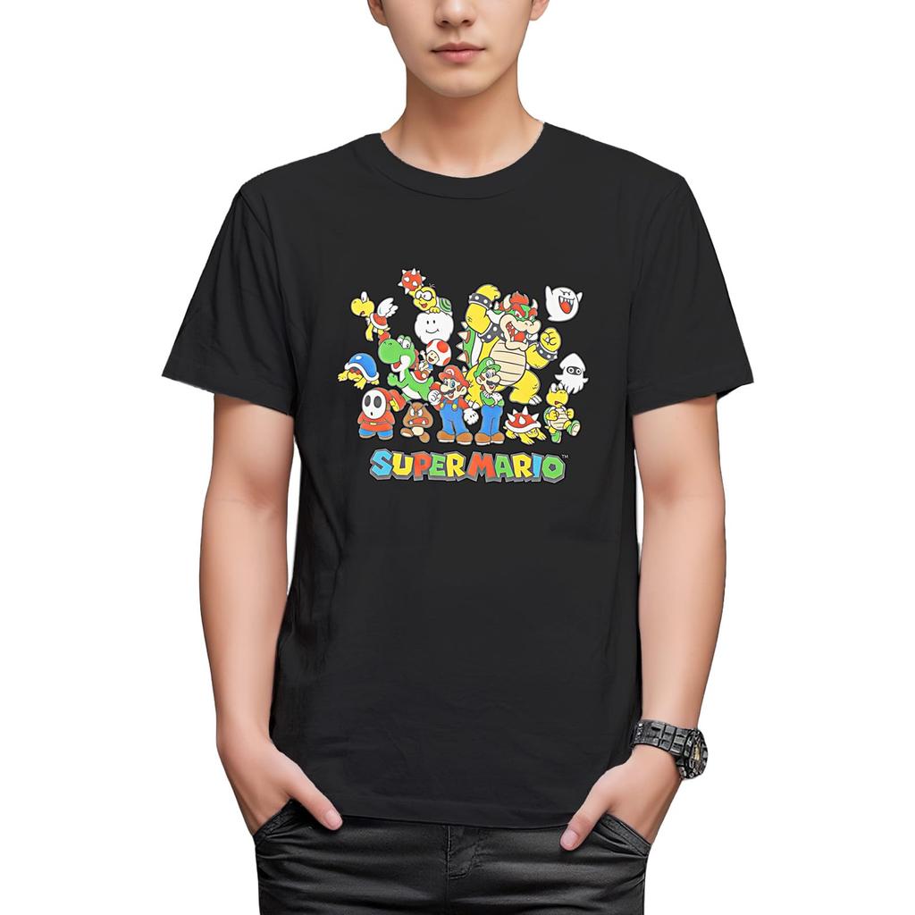 Super Mario All Stars Short Sleeve Goods Mario Luigi Yoshi Black [Fine Plus] T-shirt Men's